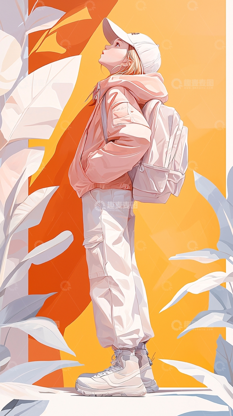 高清大图下载【趣麦麦图】秋日校园背影插画
