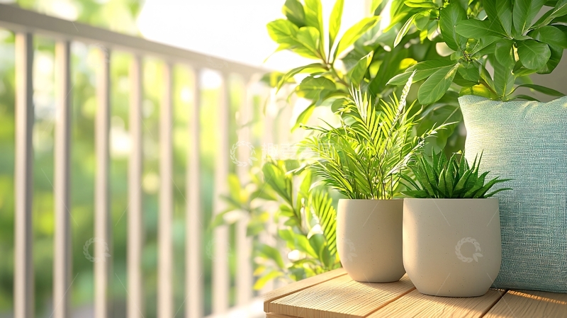 高清大图下载【趣麦麦图】阳台上的绿色植物装饰