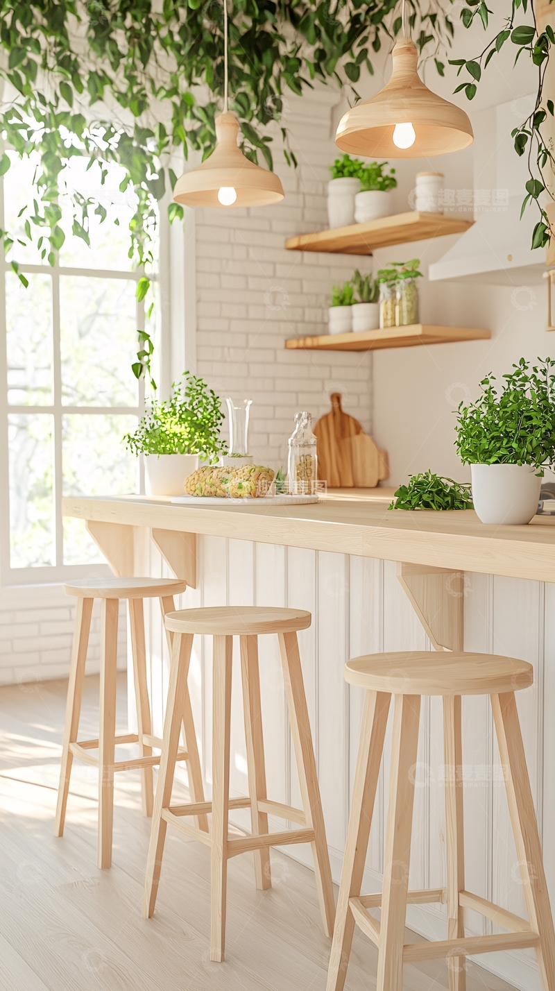 高清大图下载【趣麦麦图】清新自然风格厨房吧台设计