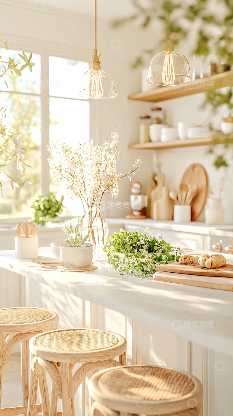 高清大图下载【趣麦麦图】自然光下的温馨厨房场景