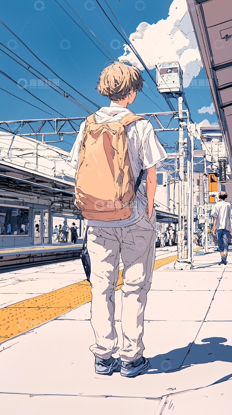 高清大图下载【趣麦麦图】站台上的青春背影