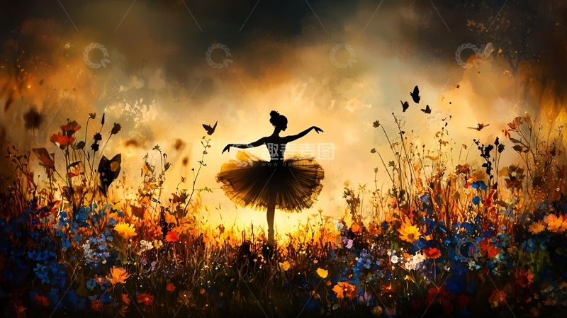 高清大图下载【趣麦麦图】田野中跳舞的女孩