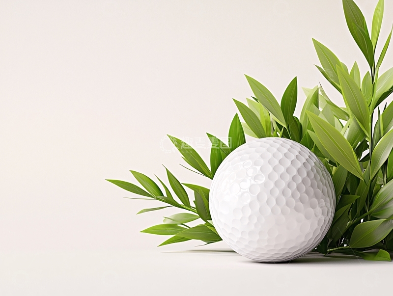高清大图下载【趣麦麦图】高尔夫球与绿叶清新背景