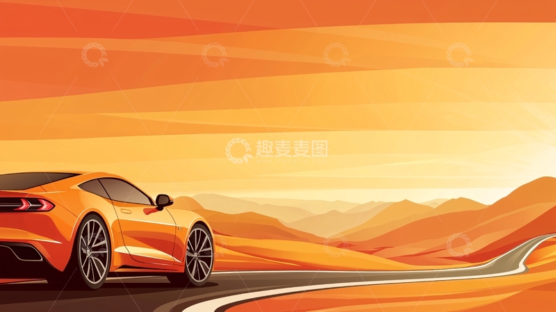 高清大图下载【趣麦麦图】橙色跑车在山路上行驶