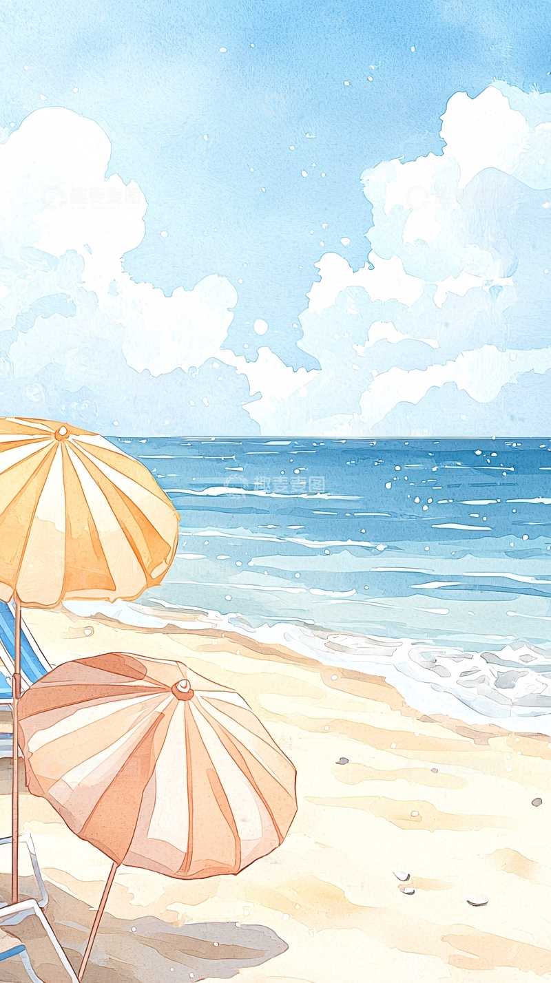 高清大图下载【趣麦麦图】-夏日海滩遮阳伞风景图