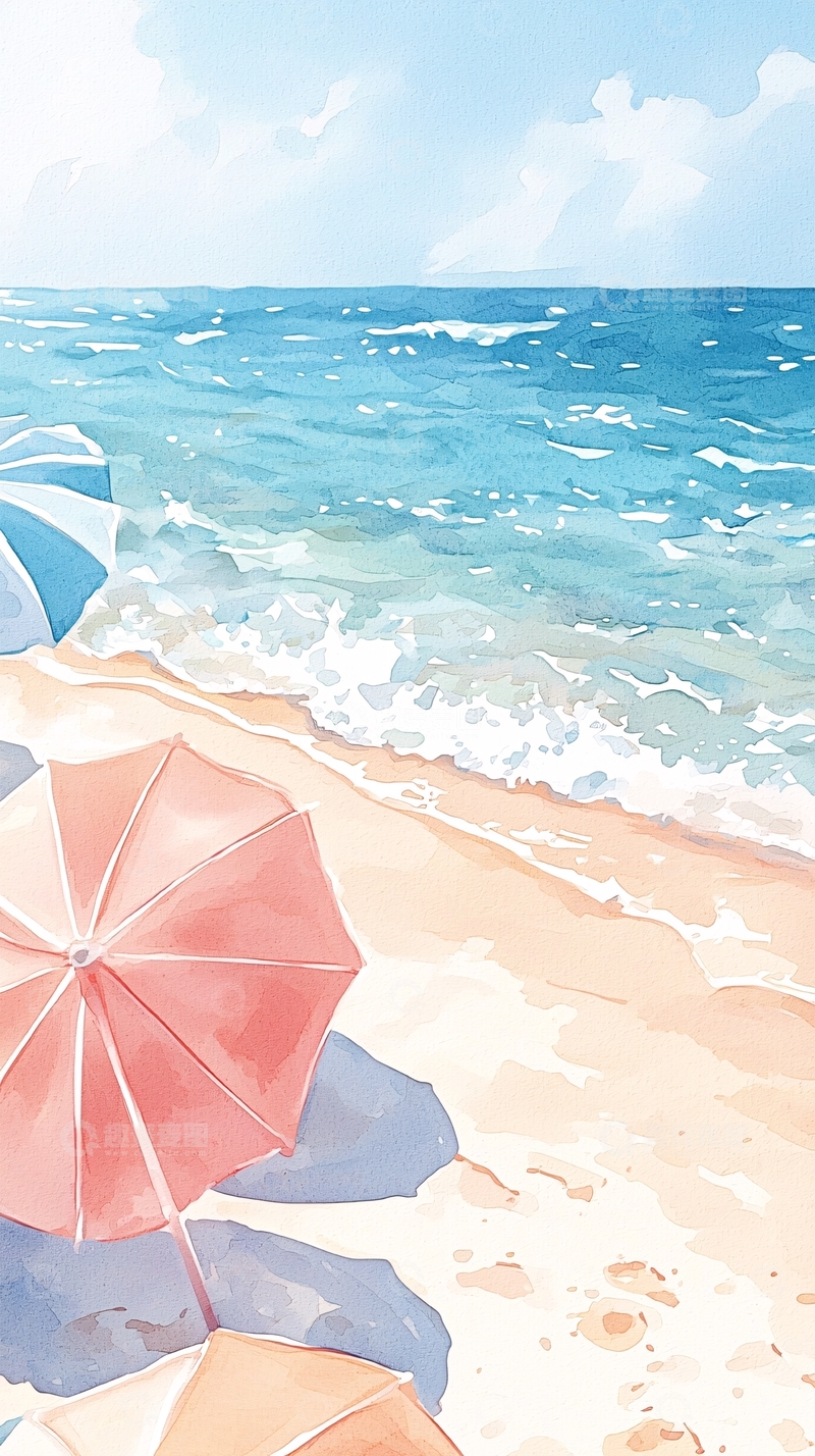高清大图下载【趣麦麦图】夏日海滩遮阳伞风景图