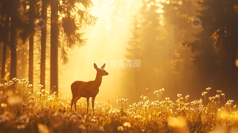 高清大图下载【趣麦麦图】森林中的小鹿