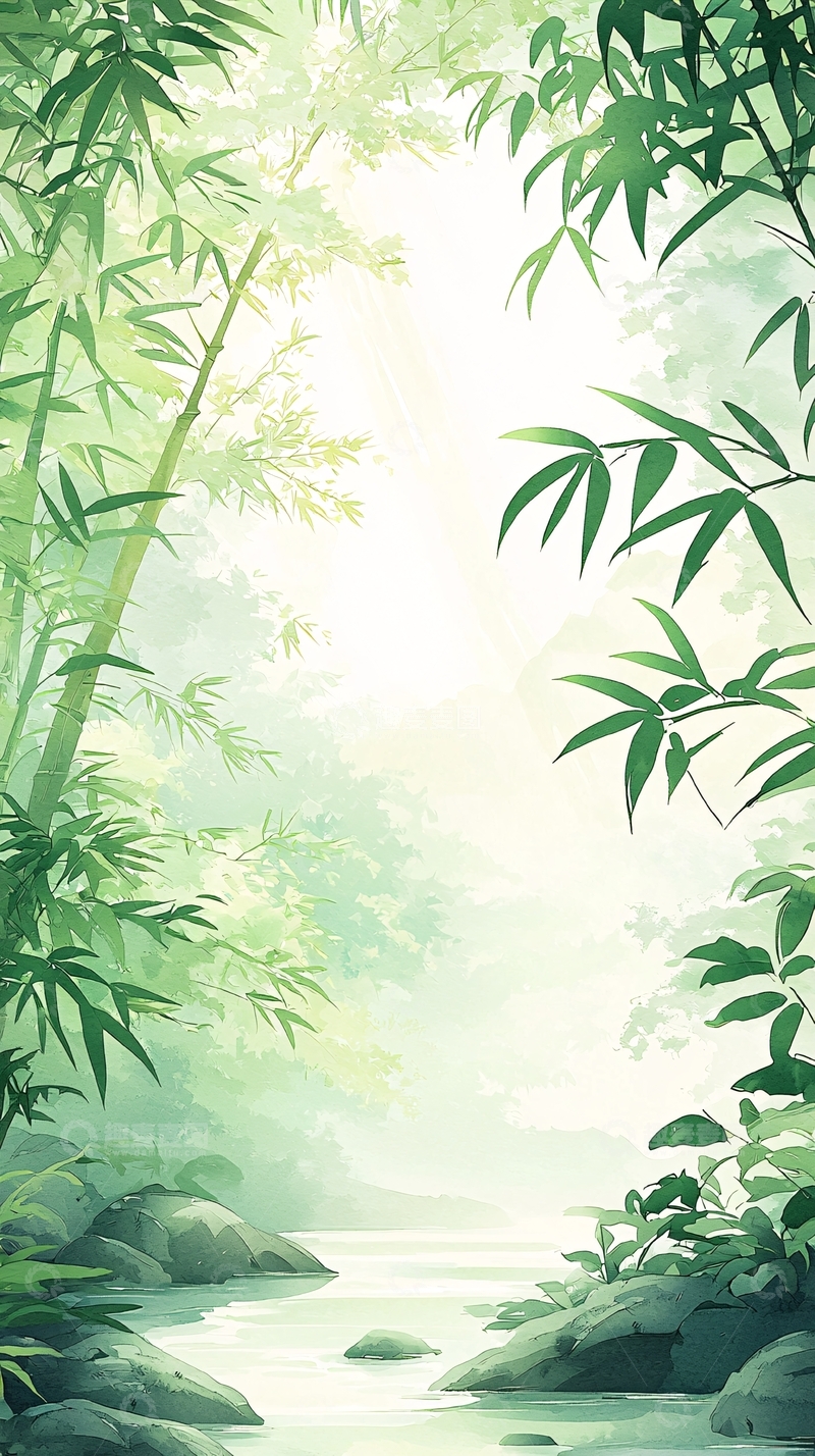 高清大图下载【趣麦麦图】竹林小溪自然风光