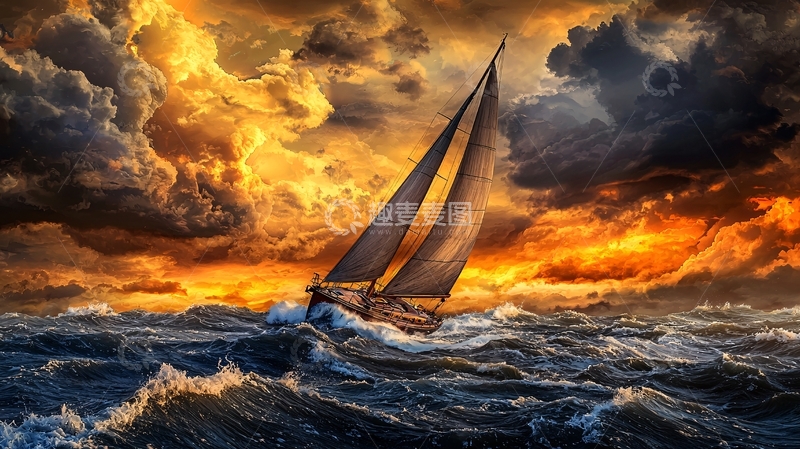 高清大图下载【趣麦麦图】暴风雨中的帆船