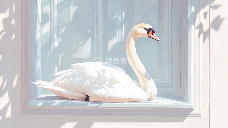 高清大图下载【趣麦麦图】窗台上的优雅白天鹅