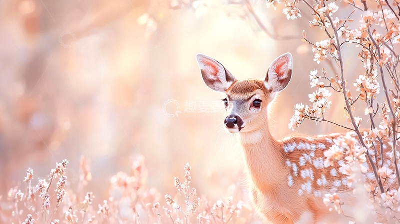高清大图下载【趣麦麦图】小鹿在花丛中