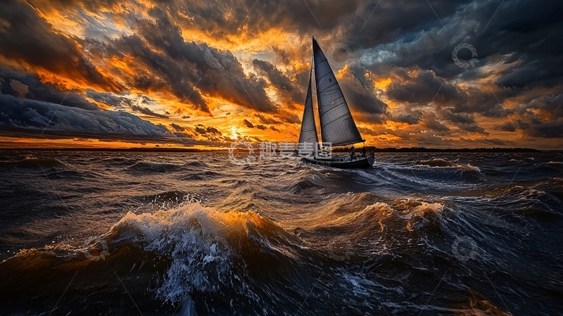 高清大图下载【趣麦麦图】暴风雨中的帆船