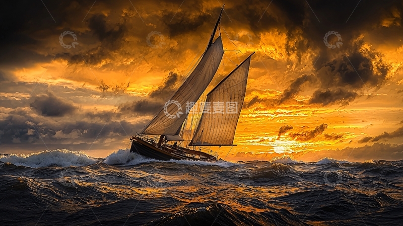 高清大图下载【趣麦麦图】暴风雨中的帆船