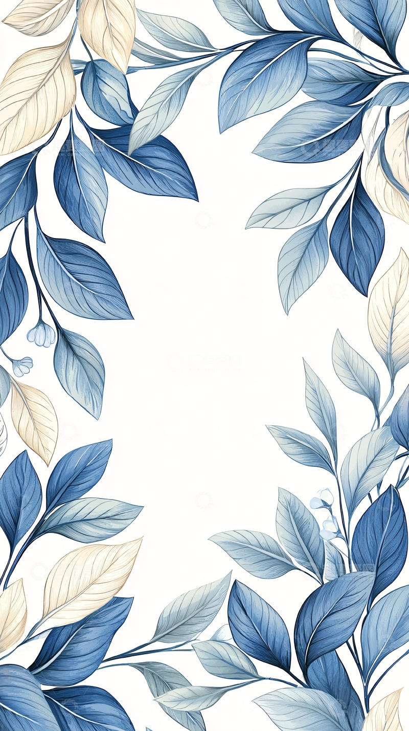 高清大图下载【趣麦麦图】蓝色渐变叶子背景图案