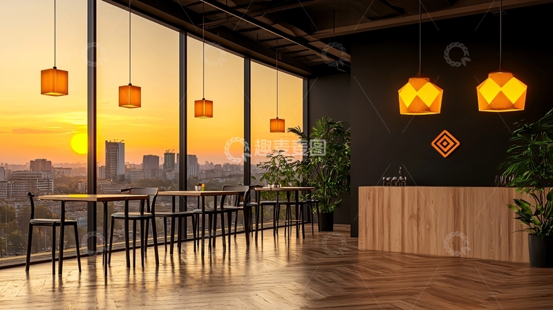 高清大图下载【趣麦麦图】现代室内设计日落景色