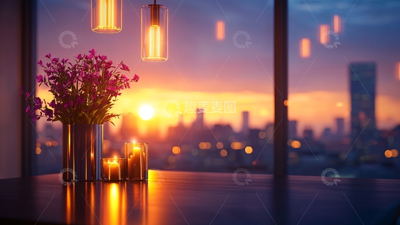 高清大图下载【趣麦麦图】-城市日落餐桌布置