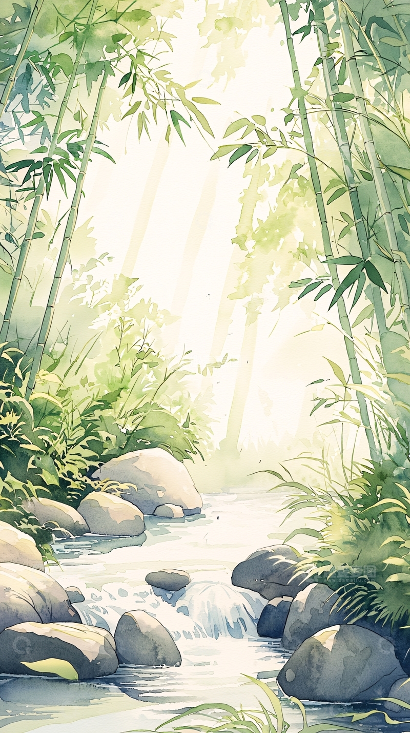 高清大图下载【趣麦麦图】竹林小溪自然风光