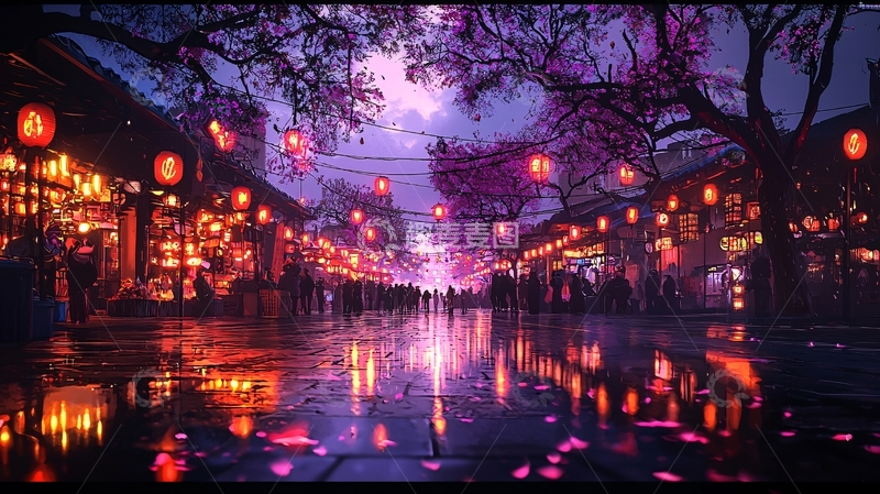 高清大图下载【趣麦麦图】樱花夜市灯火璀璨