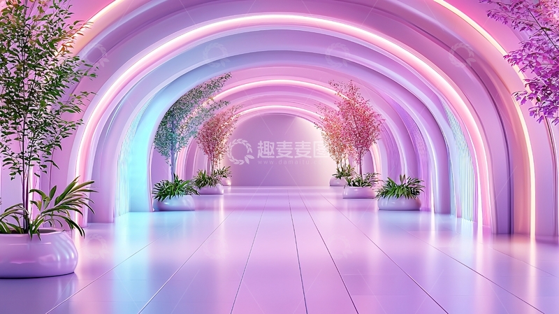 高清大图下载【趣麦麦图】梦幻紫色走廊植物装饰场景