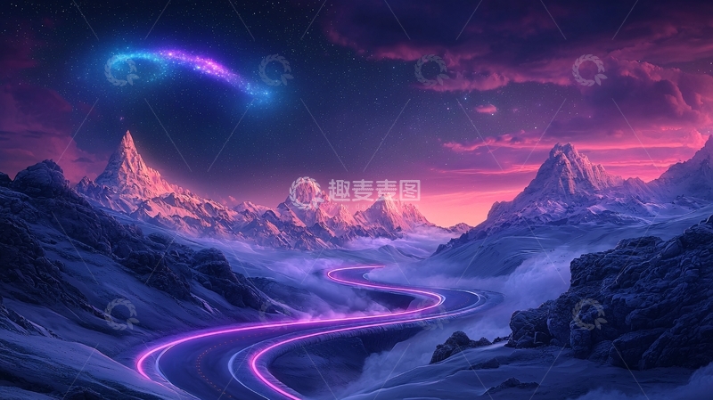 高清大图下载【趣麦麦图】梦幻山脉夜景公路