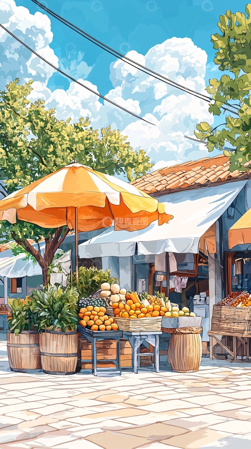 高清大图下载【趣麦麦图】夏日街头水果摊