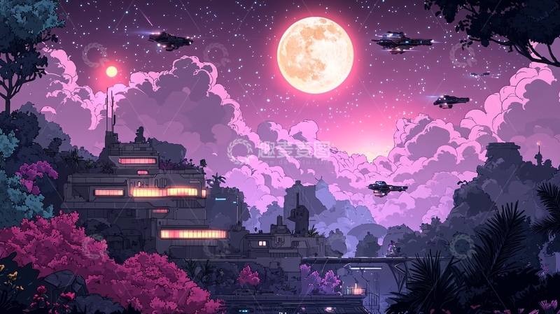 高清大图下载【趣麦麦图】未来城市夜景科幻风格