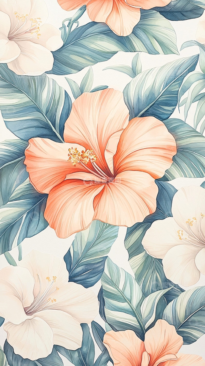 高清大图下载【趣麦麦图】热带花卉背景图案