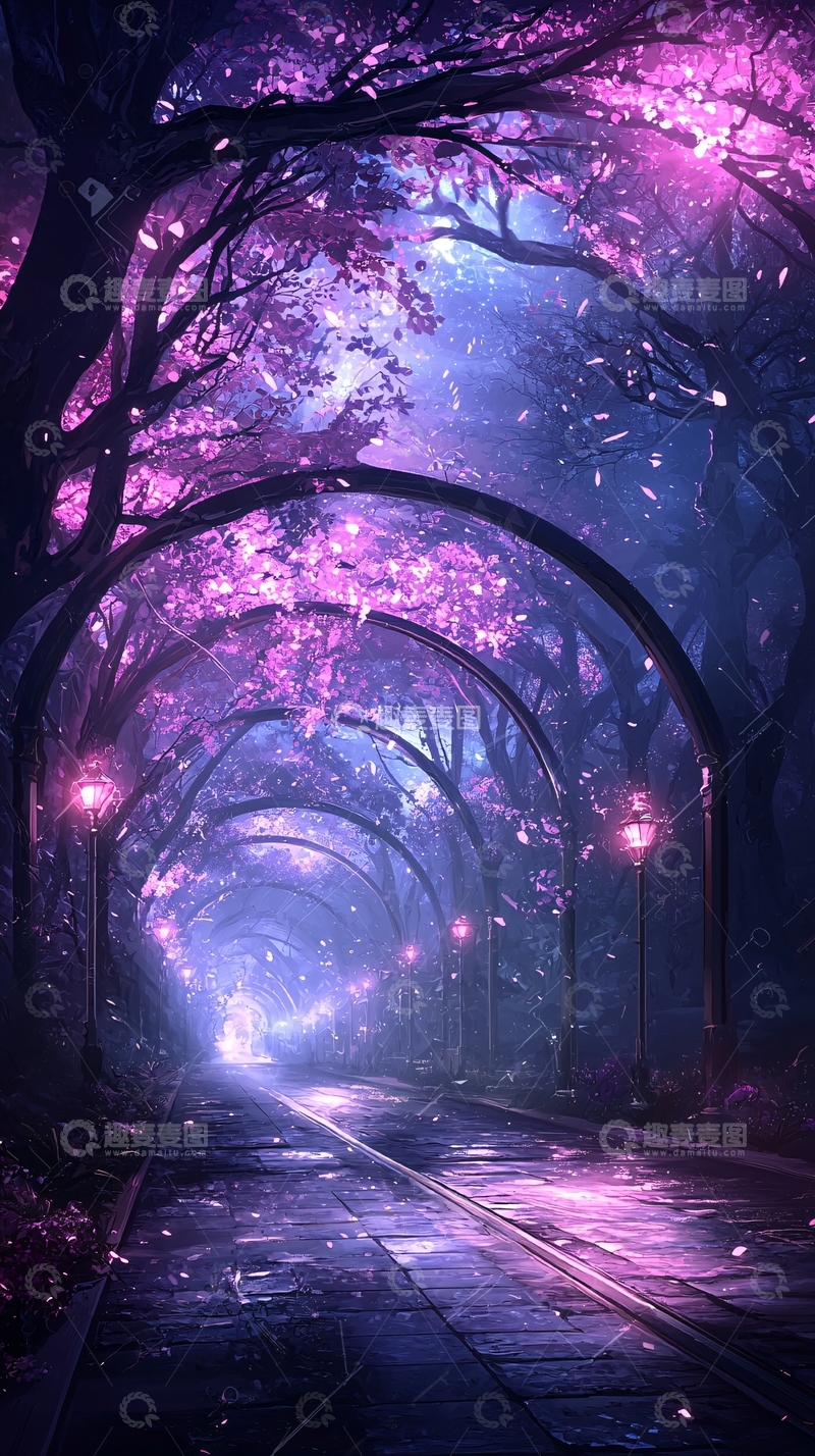 高清大图下载【趣麦麦图】梦幻紫色森林小径