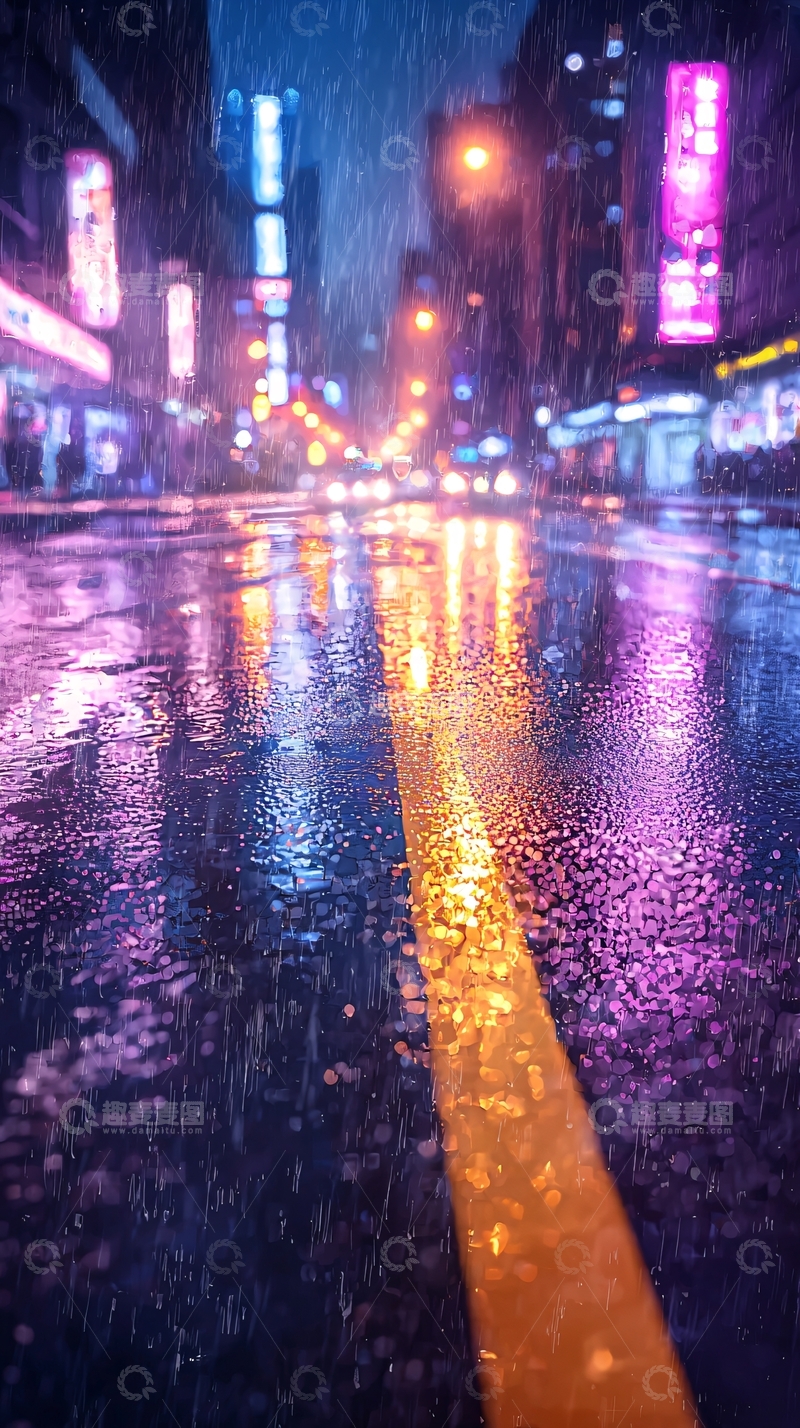高清大图下载【趣麦麦图】雨夜霓虹街景