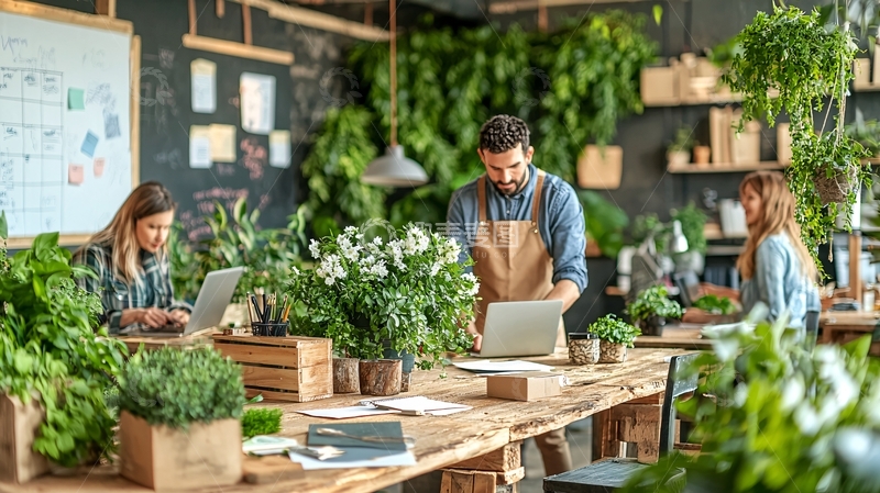 高清大图下载【趣麦麦图】花店绿植环绕的办公