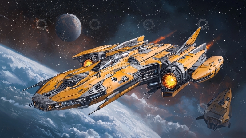 高清大图下载【趣麦麦图】星际飞船与行星背景插画