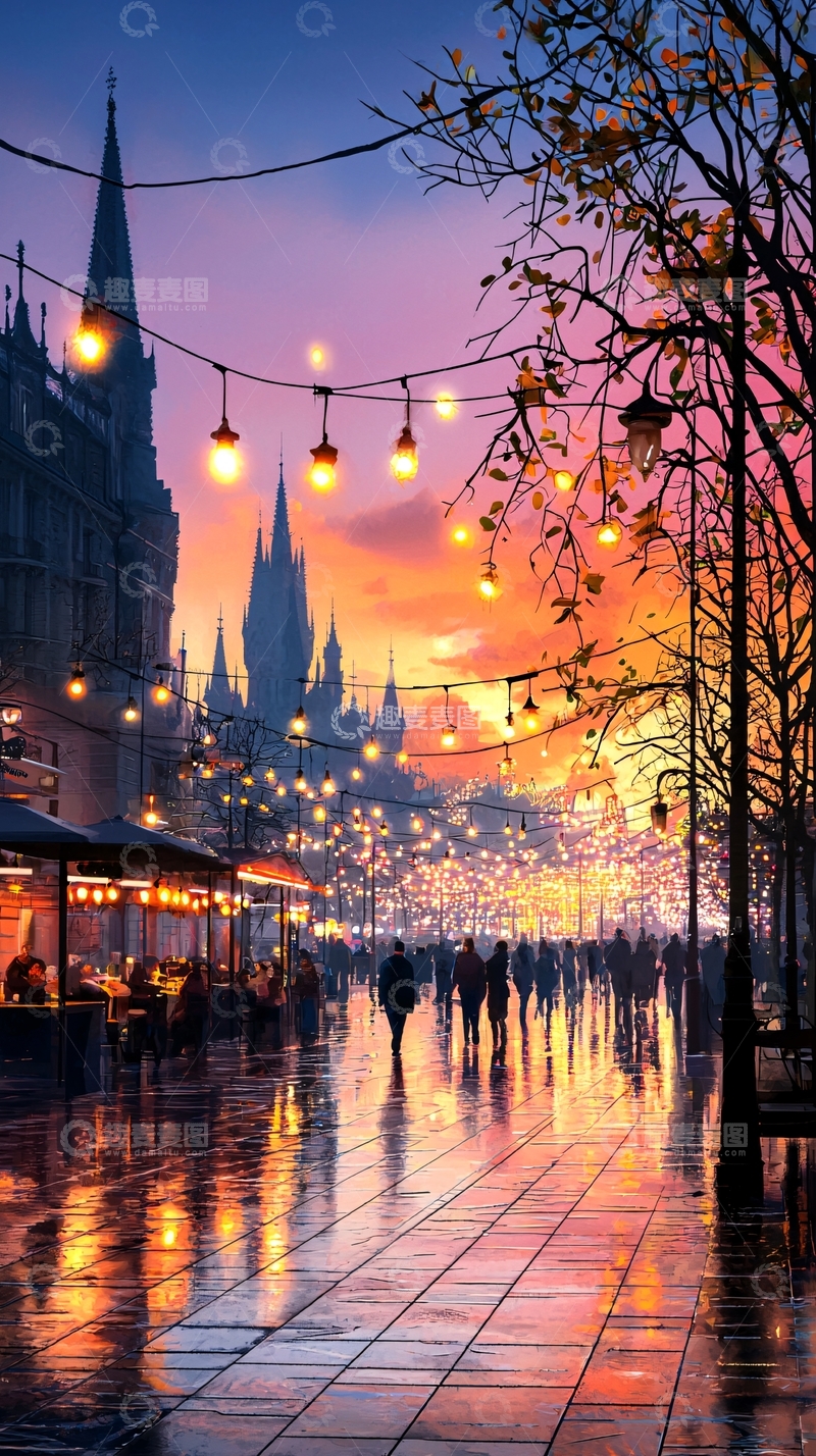 高清大图下载【趣麦麦图】梦幻夜市灯火璀璨