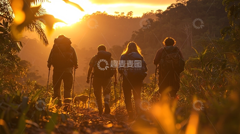 高清大图下载【趣麦麦图】徒步旅行者在日落时行走