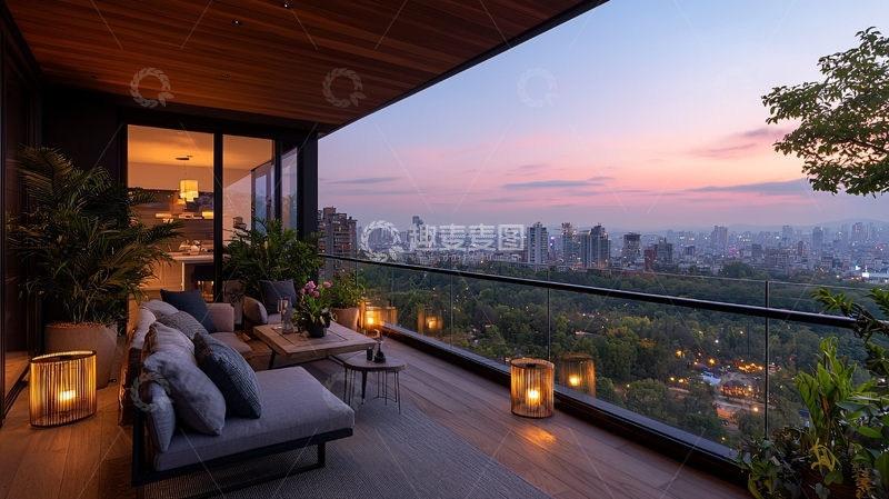 高清大图下载【趣麦麦图】城市日落阳台休闲场景