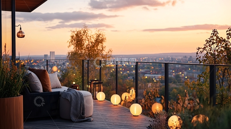 高清大图下载【趣麦麦图】城市日落阳台休闲场景