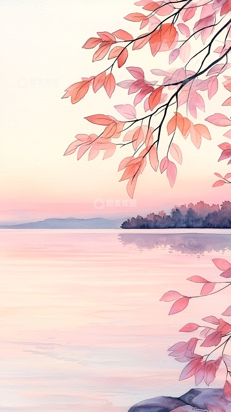 高清大图下载【趣麦麦图】秋日湖畔夕阳美景