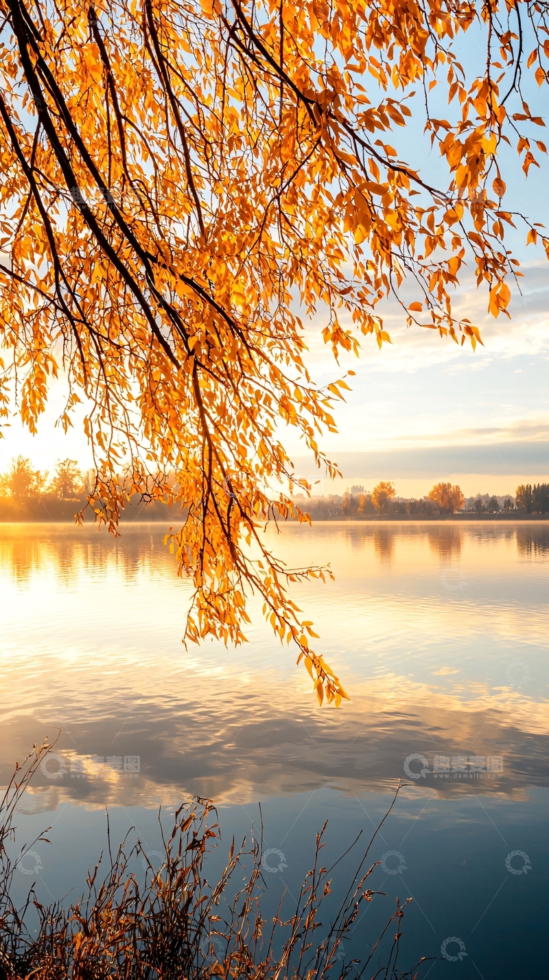 高清大图下载【趣麦麦图】秋日湖畔静谧风景