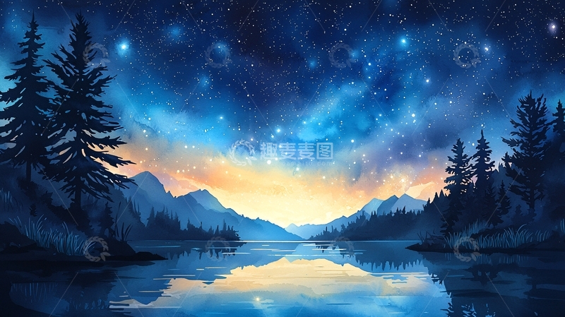 高清大图下载【趣麦麦图】夜空下的宁静湖景