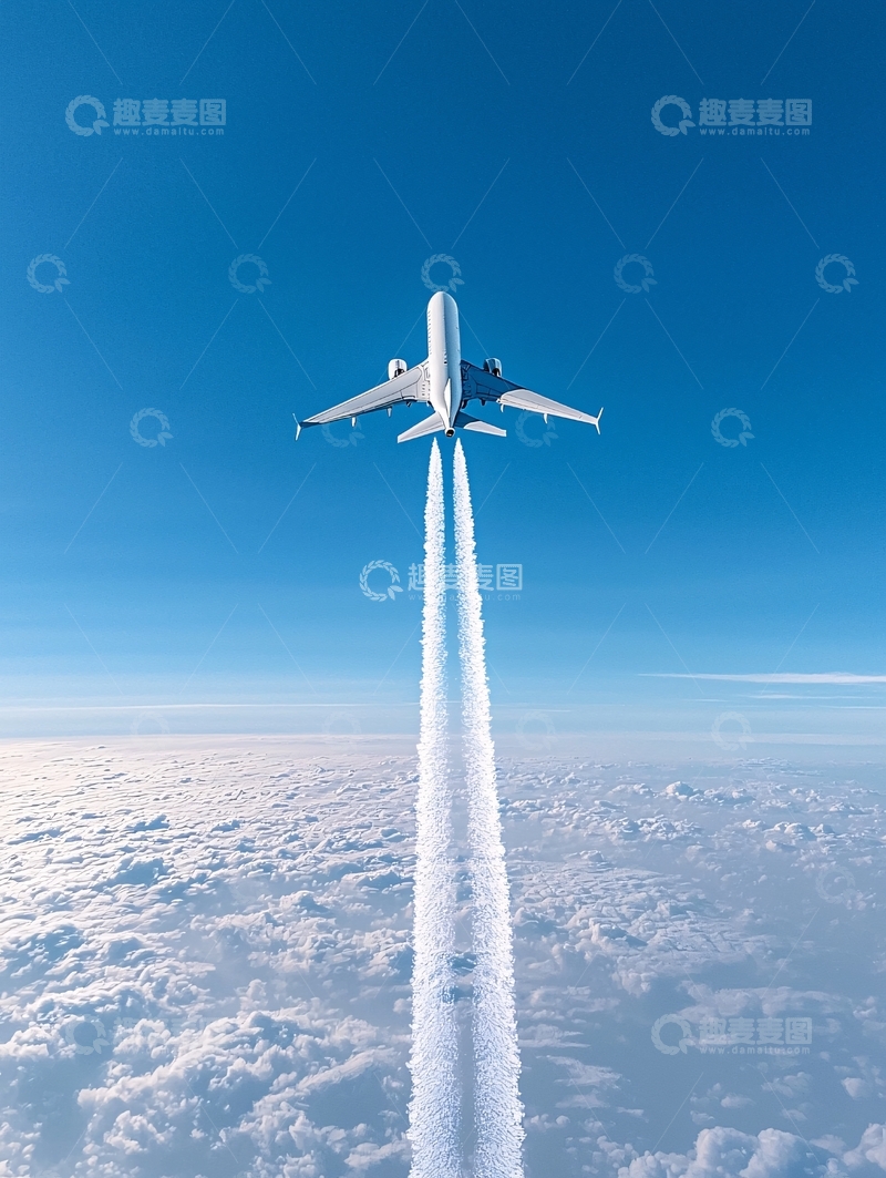 高清大图下载【趣麦麦图】蓝天白云飞机飞行轨迹