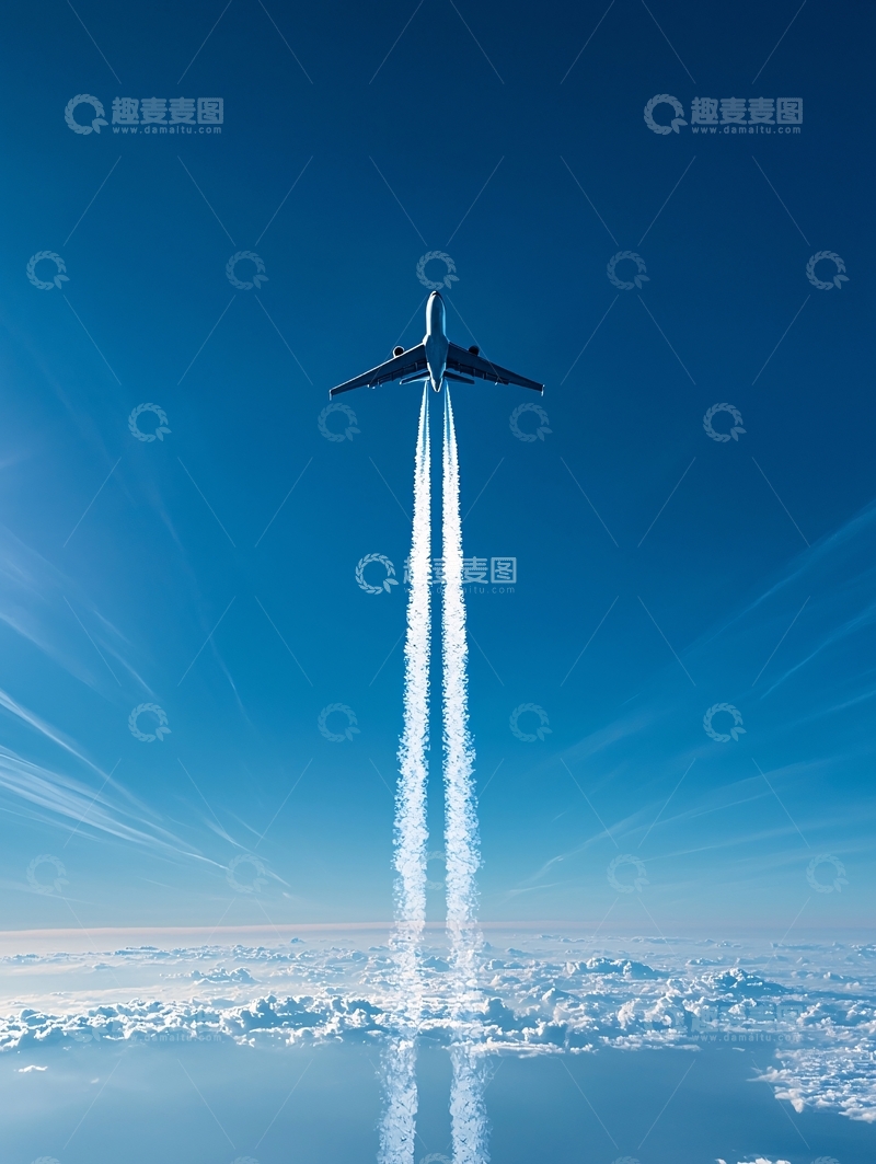 高清大图下载【趣麦麦图】蓝天白云飞机飞行轨迹