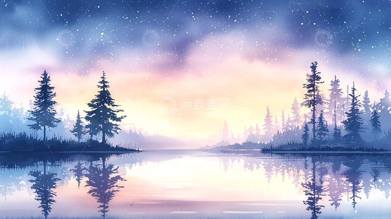 高清大图下载【趣麦麦图】冬日湖畔雪景