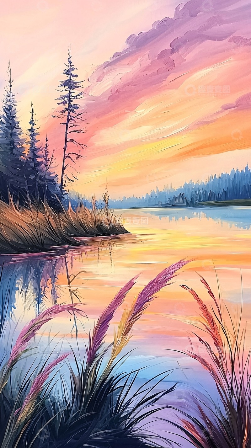 高清大图下载【趣麦麦图】秋日湖畔夕阳美景