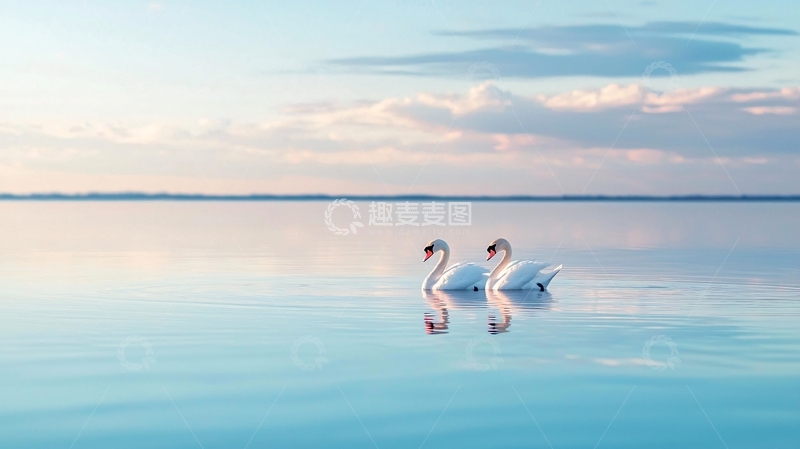 高清大图下载【趣麦麦图】宁静湖面上的白天鹅