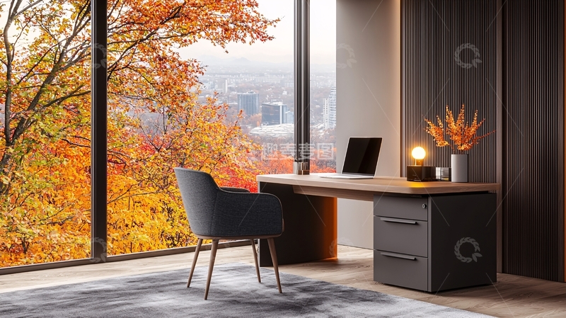 高清大图下载【趣麦麦图】秋日城市景观书房设计