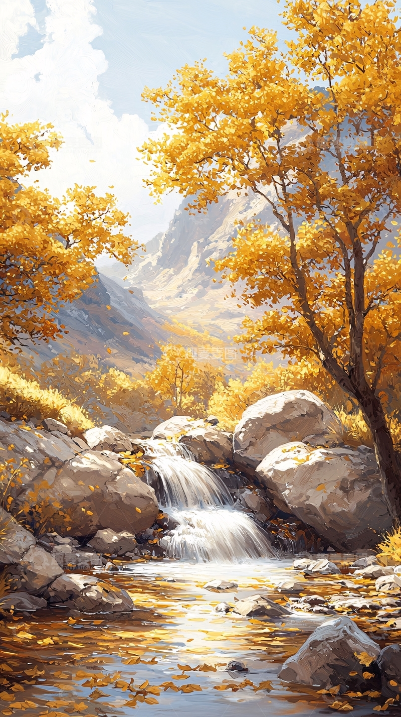 高清大图下载【趣麦麦图】秋日山间小溪瀑布