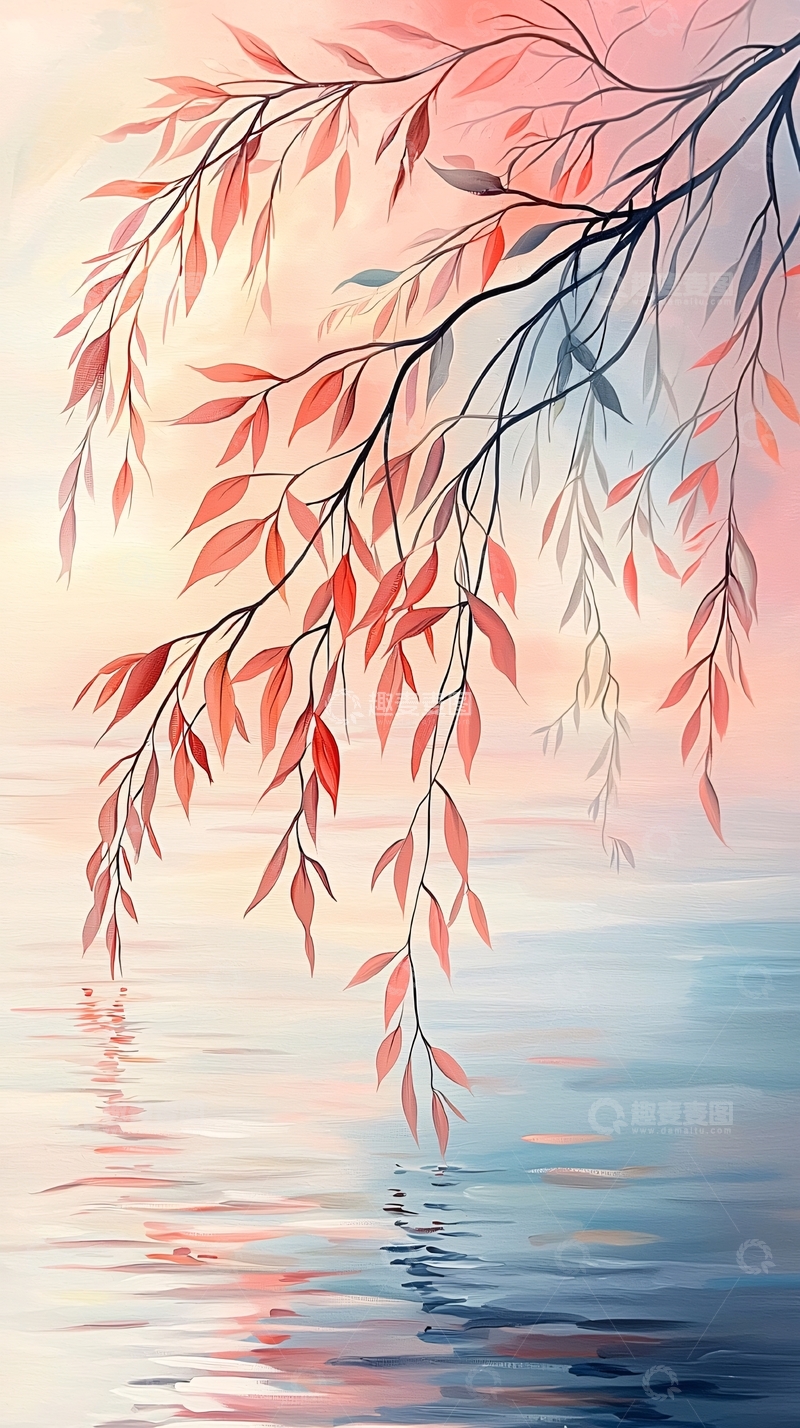 高清大图下载【趣麦麦图】秋日垂柳映水景