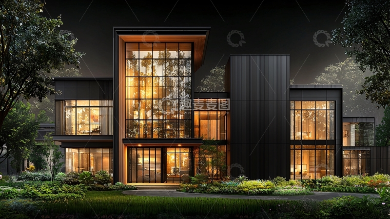 高清大图下载【趣麦麦图】现代风格别墅夜景