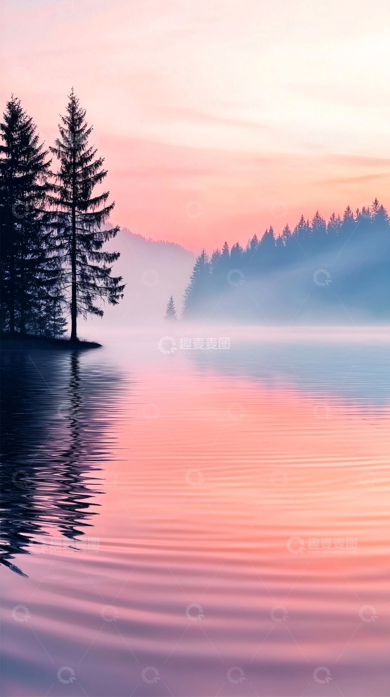 高清大图下载【趣麦麦图】晨雾中的静谧湖景