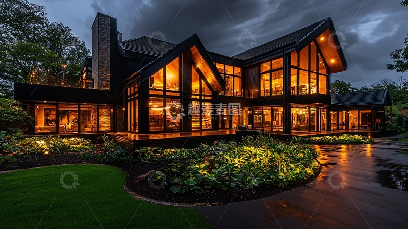 高清大图下载【趣麦麦图】现代别墅夜景灯光设计