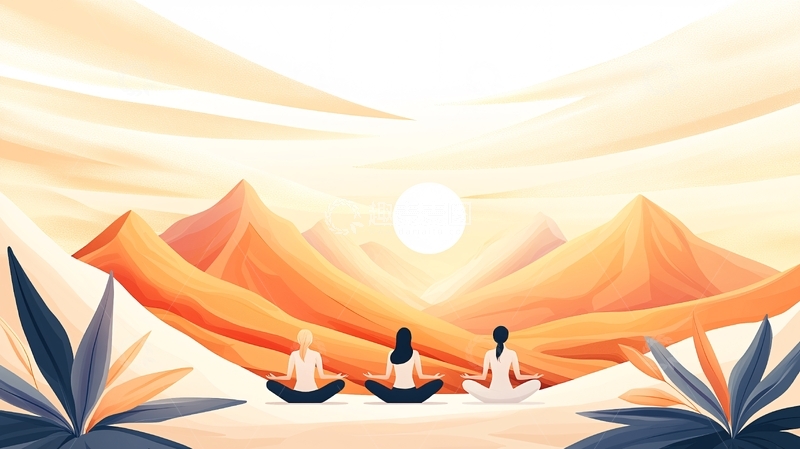 高清大图下载【趣麦麦图】沙漠背景冥想的三人